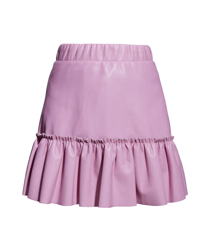 Front of a size 3XL Clementine Recycled Leather Skirt in Paris Pink by AS by DF. | dia_product_style_image_id:258089
